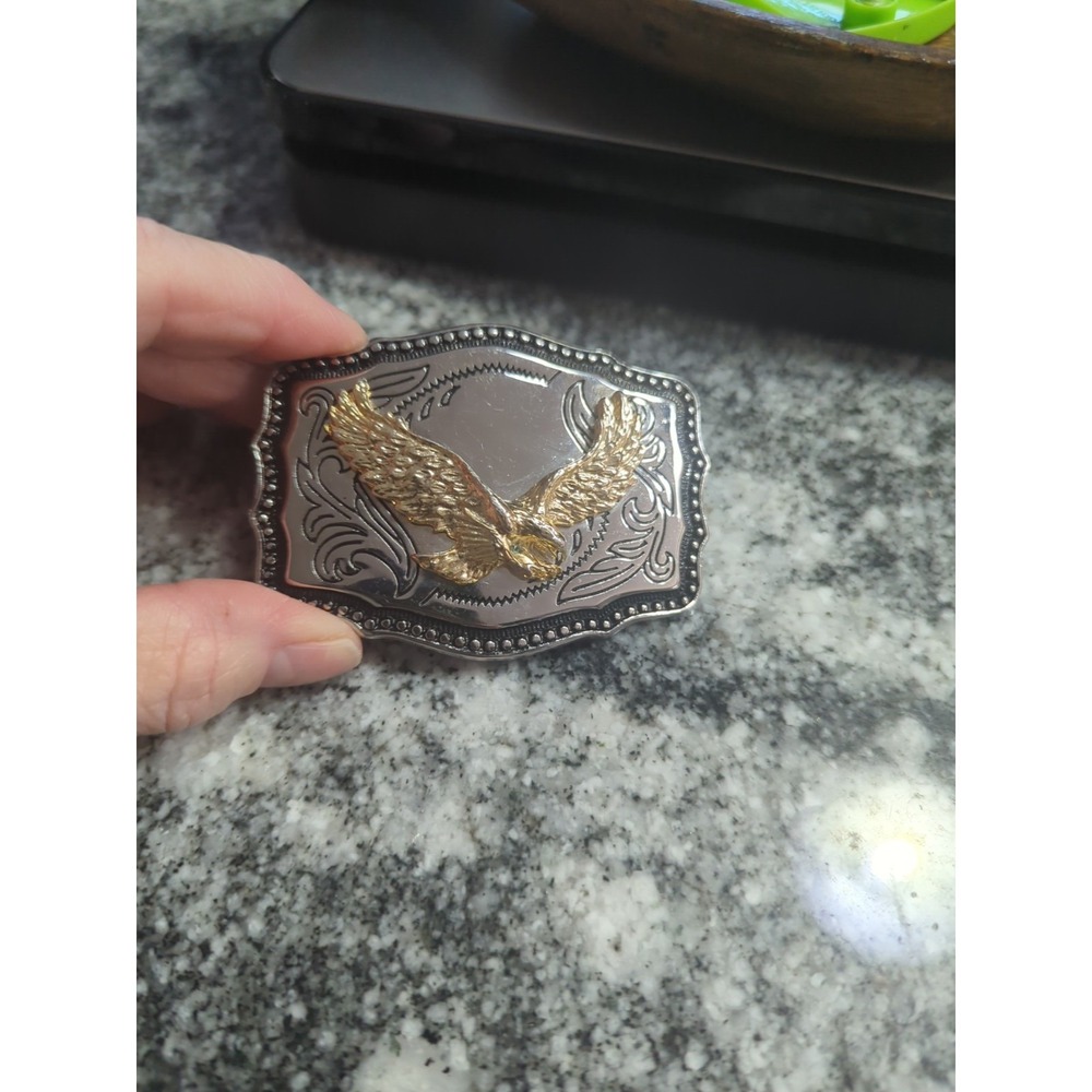 Soaring Eagle Western Style 2 Tone Gold & Silver Metal Belt Buckle USA Made
